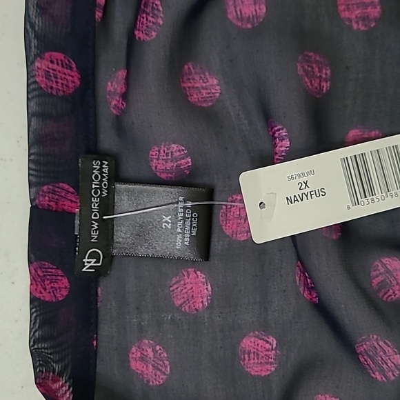 NWT New Directions Sheer Navy Blouse with Pink polka-dots size 2X - Picture 3 of 8